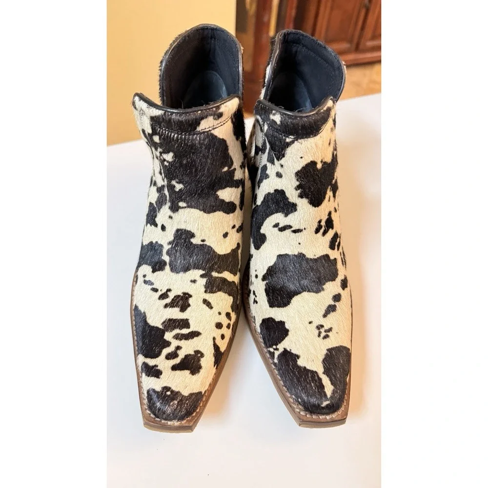 Myra Cowhide Ankle Boots Western Haircalf Black‎ White Size 8 Leather